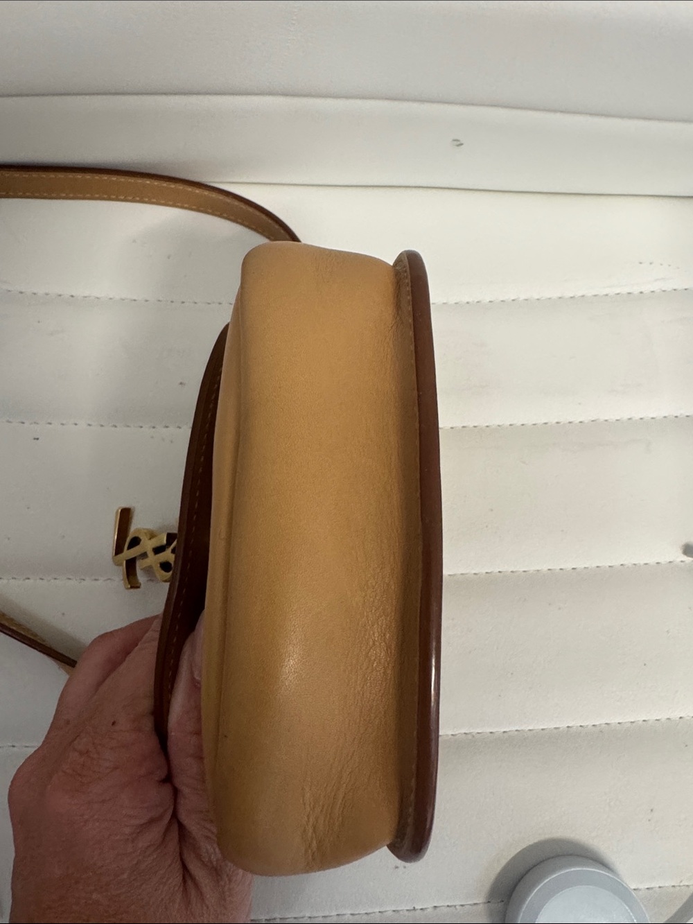 Saint Laurent Camel Leather Small Crossbody with Gold YSL Logo - Picture 4 of 8